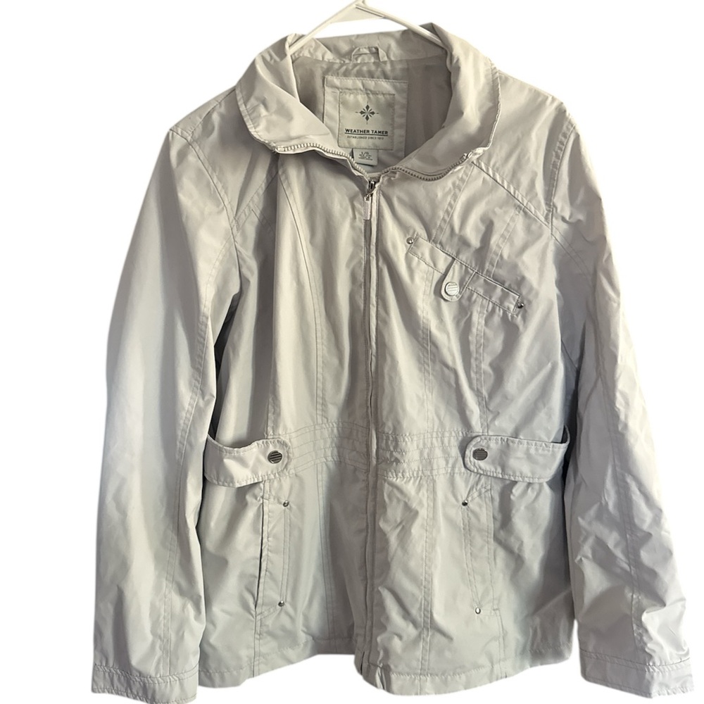 WEATHER TAMER Women's Vintage Raincoat Jacket Lined Gray Size L